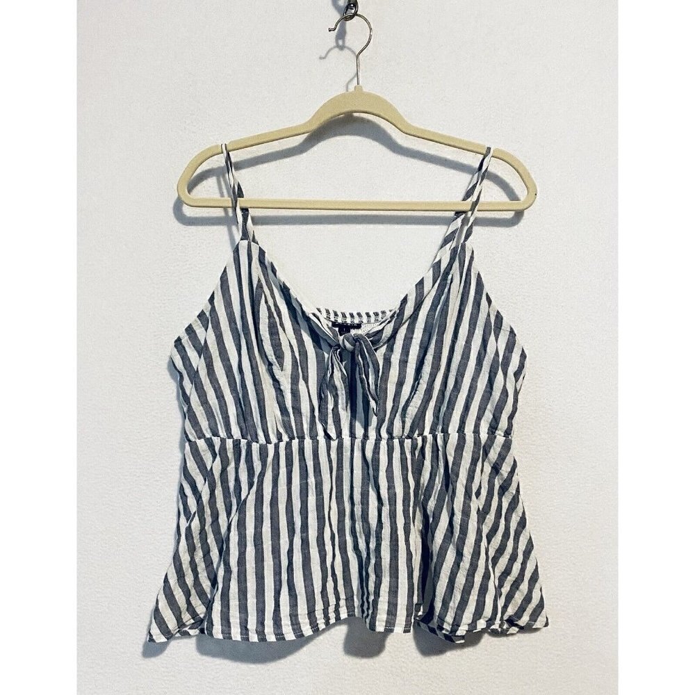 Torrid Top Womens 1X Striped Peplum Hem Tie Front Cropped Cotton Smocked Boho